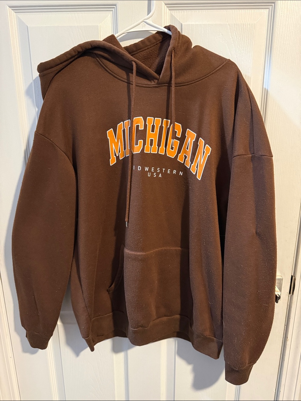 SHEIN Brown Michigan Graphic Hooded Sweatshirt